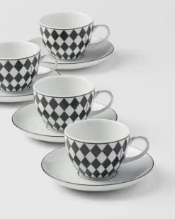 Prada TÉ Y CAFÉ^Set De Cuatro Tazas De Café De Porcelana - Checkerboard
