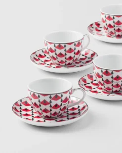 Prada TÉ Y CAFÉ^Set De Cuatro Tazas De Café De Porcelana - Vienna Red