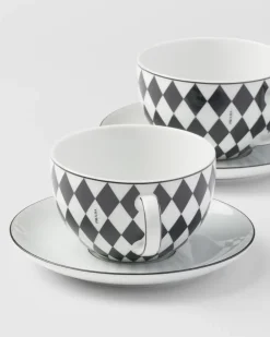 Prada TÉ Y CAFÉ^Set De Dos Tazas De Capuchino De Porcelana - Checkerboard