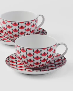 Prada TÉ Y CAFÉ^Set De Dos Tazas De Capuchino De Porcelana - Vienna Red