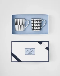 Prada TÉ Y CAFÉ^Set De Dos Tazas De Porcelana - Checkerboard Y Stripes