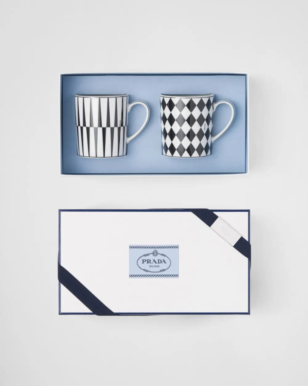 Prada TÉ Y CAFÉ^Set De Dos Tazas De Porcelana - Checkerboard Y Stripes