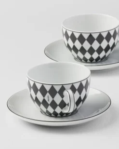 Prada TÉ Y CAFÉ^Set De Dos Tazas De Té De Porcelana - Checkerboard