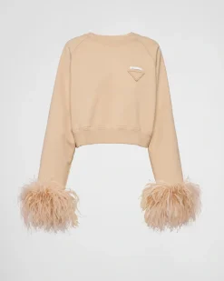 Mujer Prada CAMISETAS Y SUDADERAS^Sudadera De Cuello Redondo Con Ribete De Plumas