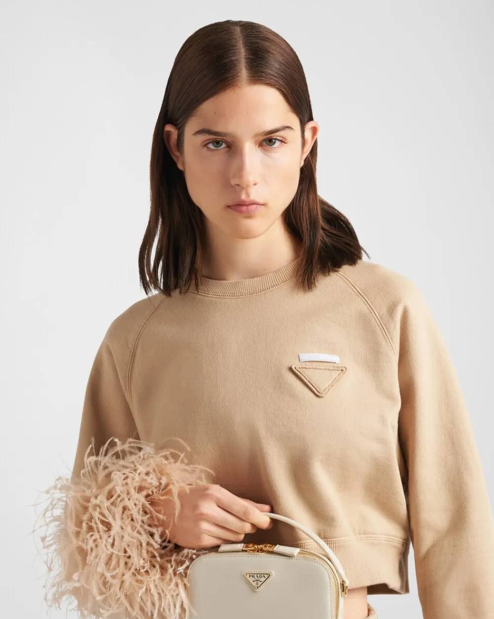 Mujer Prada CAMISETAS Y SUDADERAS^Sudadera De Cuello Redondo Con Ribete De Plumas