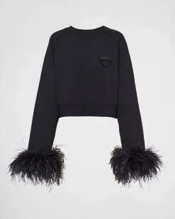 Mujer Prada CAMISETAS Y SUDADERAS^Sudadera De Cuello Redondo Con Ribete De Plumas