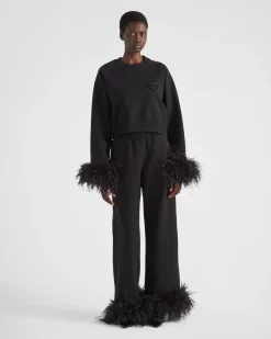 Mujer Prada CAMISETAS Y SUDADERAS^Sudadera De Cuello Redondo Con Ribete De Plumas