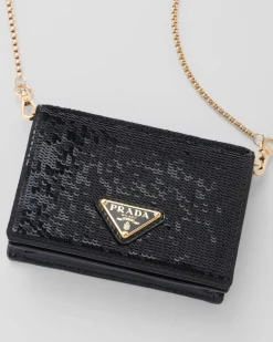 Mujer Prada CARTERAS Y TARJETEROS^Tarjetero Con Bandolera De Lentejuelas