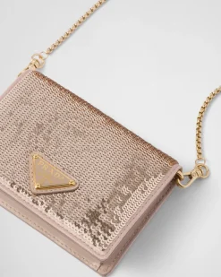 Mujer Prada CARTERAS Y TARJETEROS^Tarjetero Con Bandolera De Lentejuelas