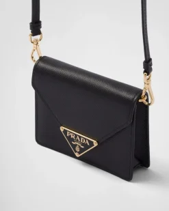 Mujer Prada CARTERAS Y TARJETEROS^Tarjetero De Piel Saffiano Con Bandolera