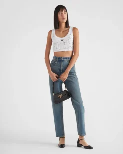 Mujer Prada CAMISETAS Y SUDADERAS^Top Bordado De Punto Acanalado
