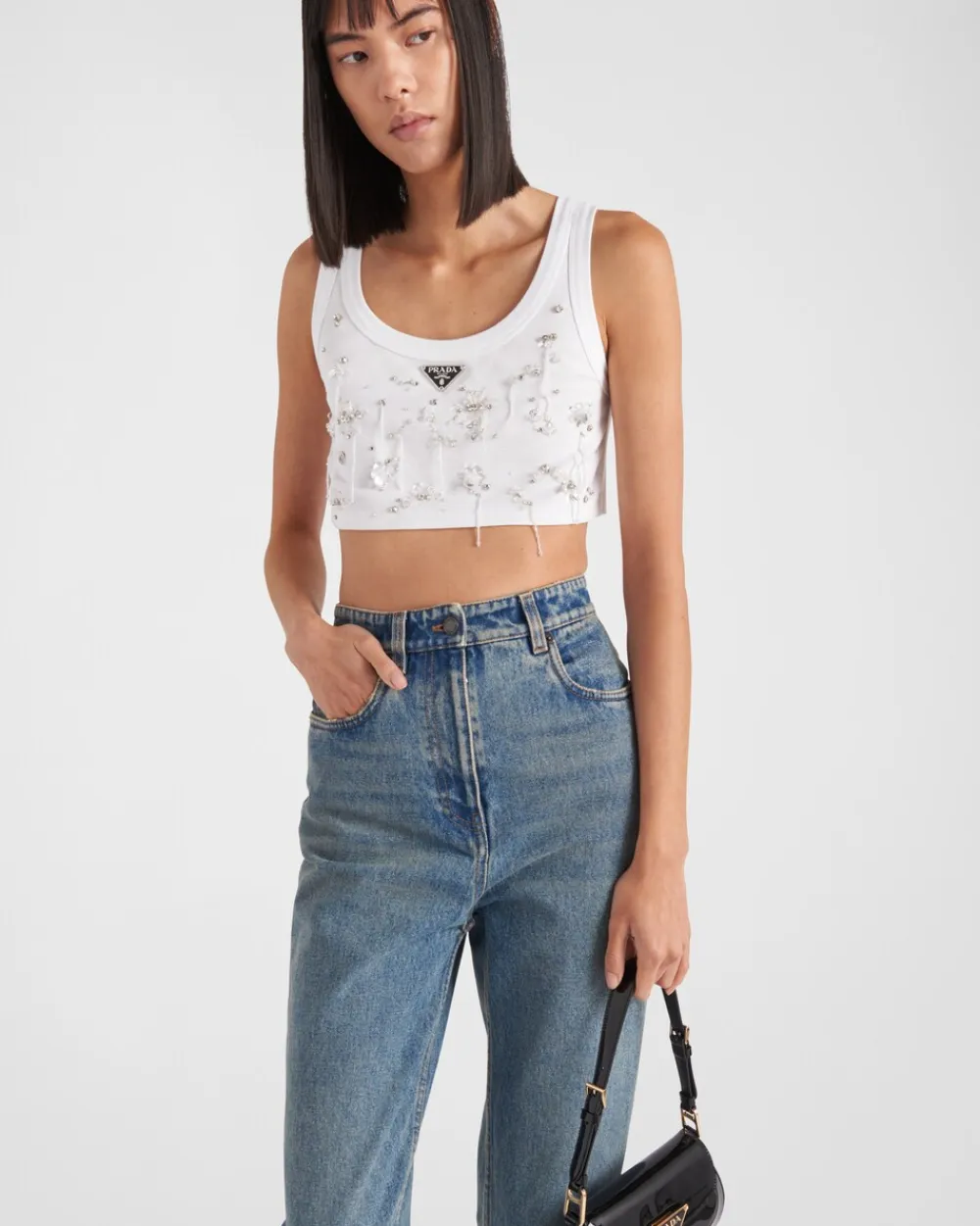 Mujer Prada CAMISETAS Y SUDADERAS^Top Bordado De Punto Acanalado