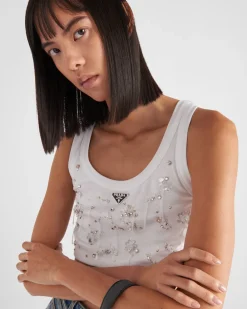 Mujer Prada CAMISETAS Y SUDADERAS^Top Bordado De Punto Acanalado