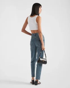 Mujer Prada CAMISETAS Y SUDADERAS^Top Bordado De Punto Acanalado