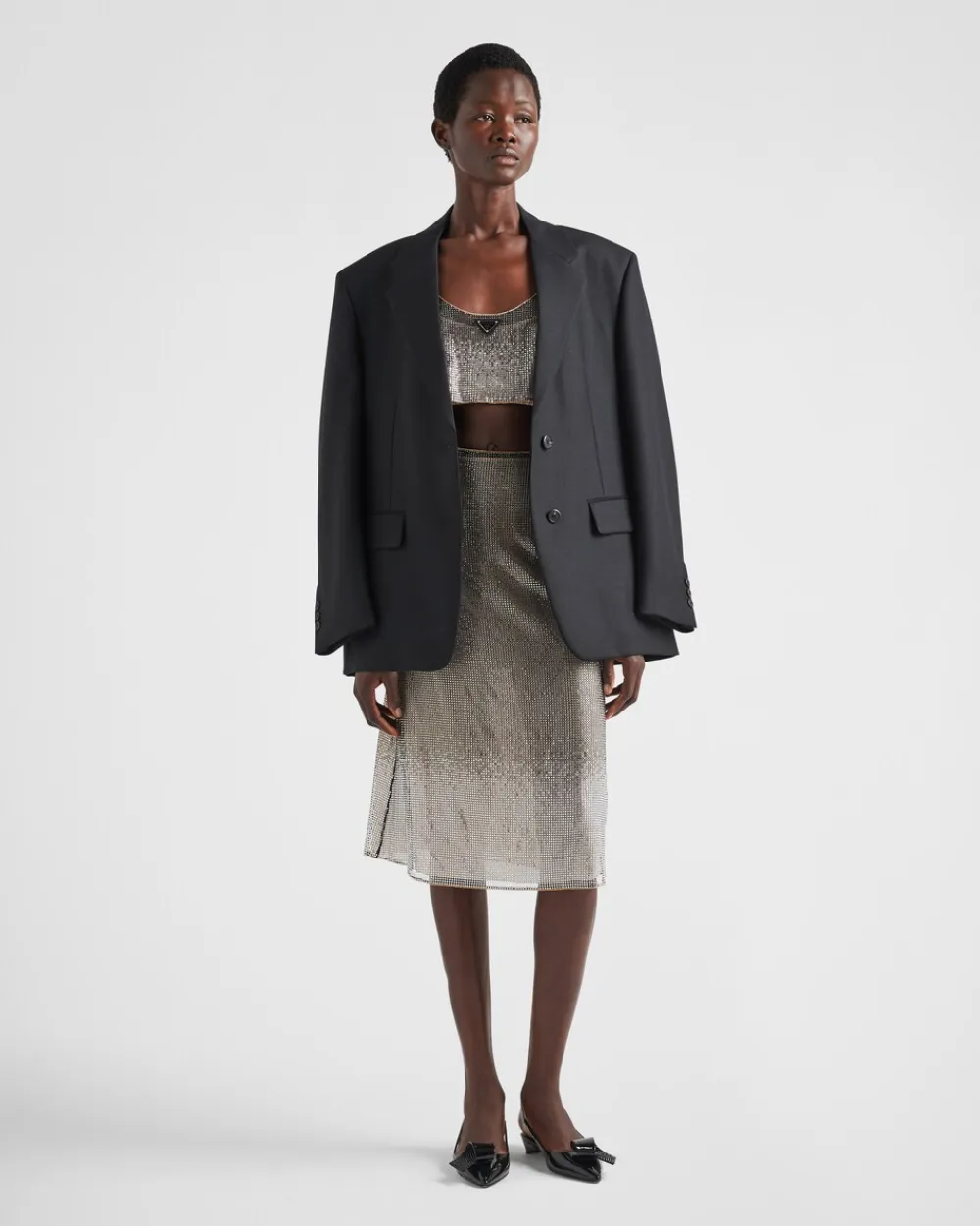 Mujer Prada CAMISAS Y TOPS^Top De Malla Bordado Con Pedrería
