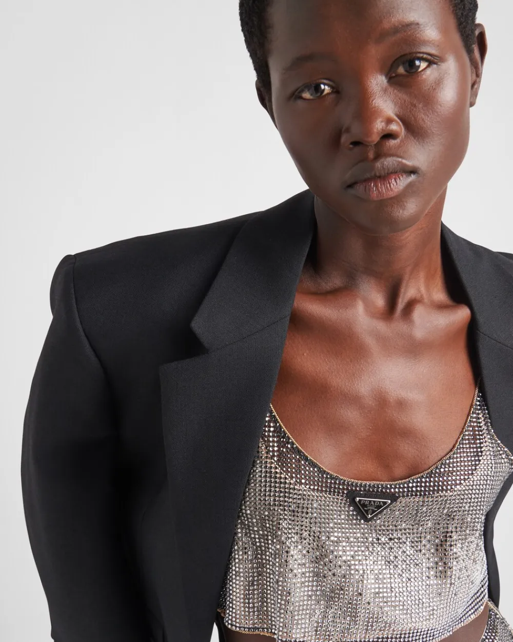 Mujer Prada CAMISAS Y TOPS^Top De Malla Bordado Con Pedrería