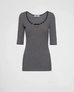 Mujer Prada CAMISETAS Y SUDADERAS^Top De Punto A Rayas