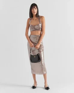 Mujer Prada CAMISAS Y TOPS^Top De Tul Con Lentejuelas