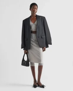 Mujer Prada CAMISAS Y TOPS^Top De Tul Con Tachuelas De Cristal  