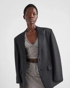 Mujer Prada CAMISAS Y TOPS^Top De Tul Con Tachuelas De Cristal