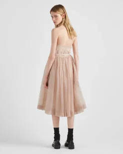 Mujer Prada VESTIDOS^Vestido Bordado De Organza A Rayas