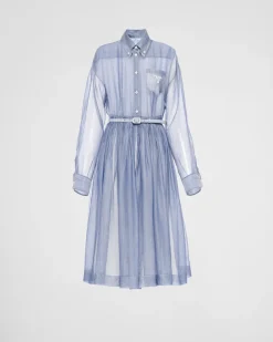 Mujer Prada VESTIDOS^Vestido Bordado De Organza De Rayas