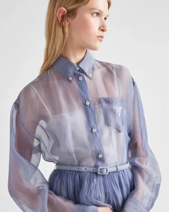 Mujer Prada VESTIDOS^Vestido Bordado De Organza De Rayas