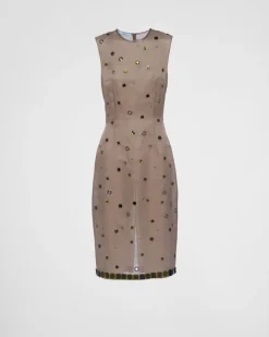 Mujer Prada VESTIDOS^Vestido De Organza Con Adorno De Ojales