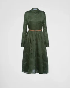 Mujer Prada VESTIDOS^Vestido De Organza Con Adorno De Ojales