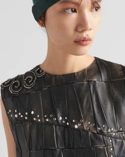 Mujer Prada ROPA DE PIEL^Vestido De Patchwork De Napa