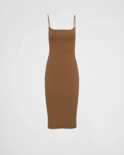 Mujer Prada TEJIDOS DE PUNTO^Vestido De Punto Acanalado De Algodón