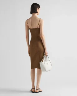 Mujer Prada TEJIDOS DE PUNTO^Vestido De Punto Acanalado De Algodón