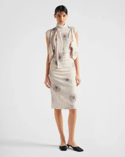Mujer Prada VESTIDOS^Vestido De Sablé Estampado Con Cuello Con Lazo