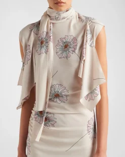 Mujer Prada VESTIDOS^Vestido De Sablé Estampado Con Cuello Con Lazo