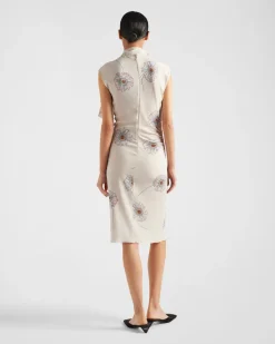Mujer Prada VESTIDOS^Vestido De Sablé Estampado Con Cuello Con Lazo
