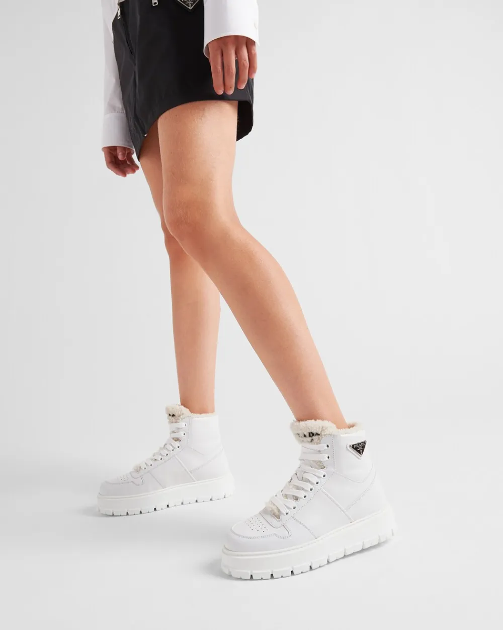 Mujer Prada ZAPATILLAS DEPORTIVAS^Zapatillas De Caña Alta De Piel Y Borreguillo